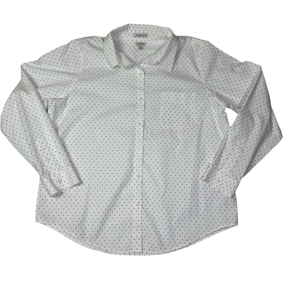 L.L. Bean‎ Women’s Wrinkle-Free Button Down Shirt XL White Polka Dot Long Sleeve